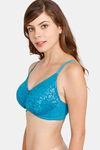 Rosaline Everyday Double Layered Non Wired 3/4th Coverage Lace Bra - Fjord Blue — thumbnail 3